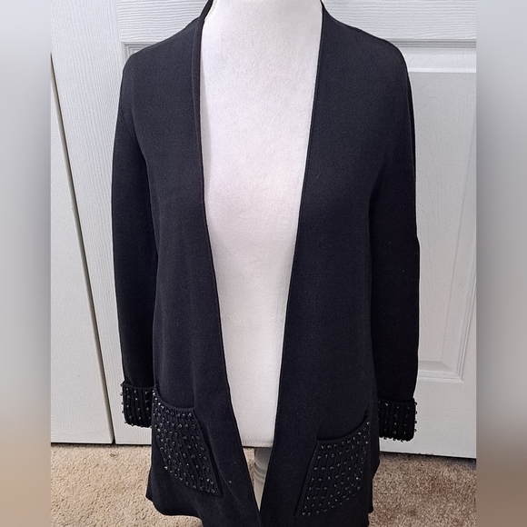 Alfani Black Open Front Cardigan With Beading - Picture 1 of 12